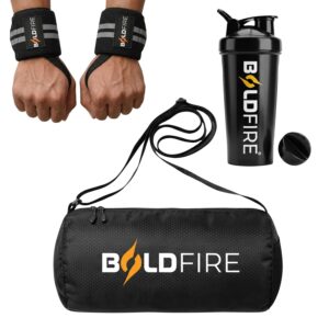 Gym Essentials Combo | Gym Bag + 700ml Shaker Bottle + Weight Lifting Wrist Straps for Men & Women | Workout Kit for Gym, Fitness, Bodybuilding, Cross Training & Exercise